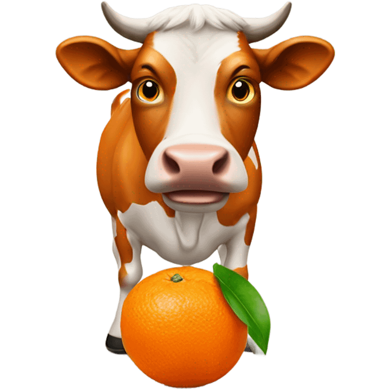 Cow wish tangerines around him wearing an orange tshirt emoji