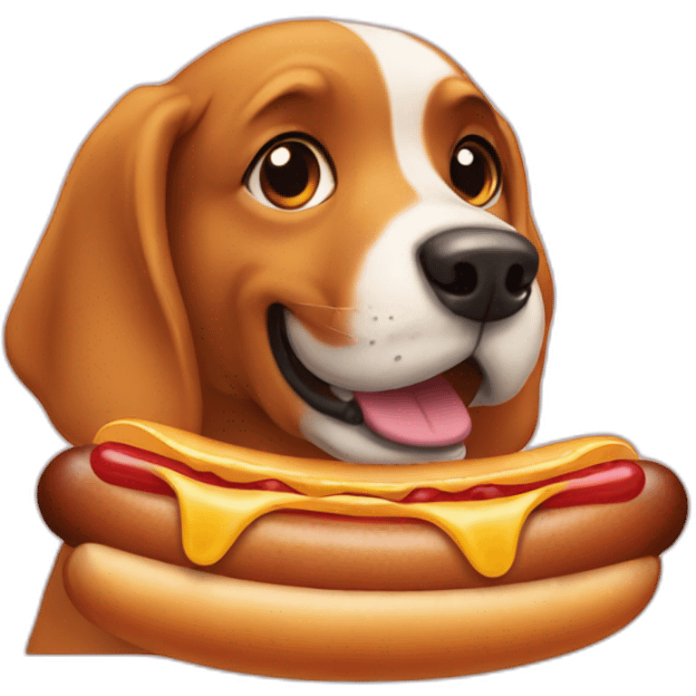 dog has a hot dog emoji