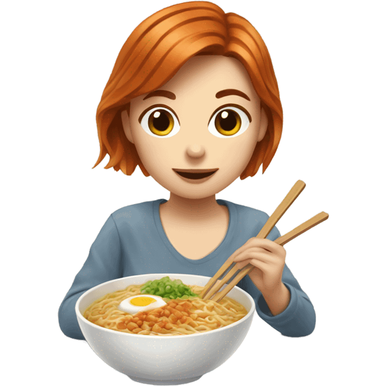 Auburn haired girl eating ramen  emoji