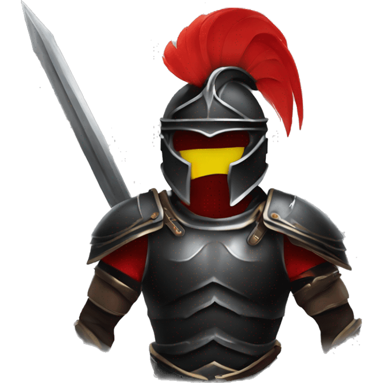 Fantasy spartan warrior male wearing detailed black armor with a red plumed helmet
 emoji