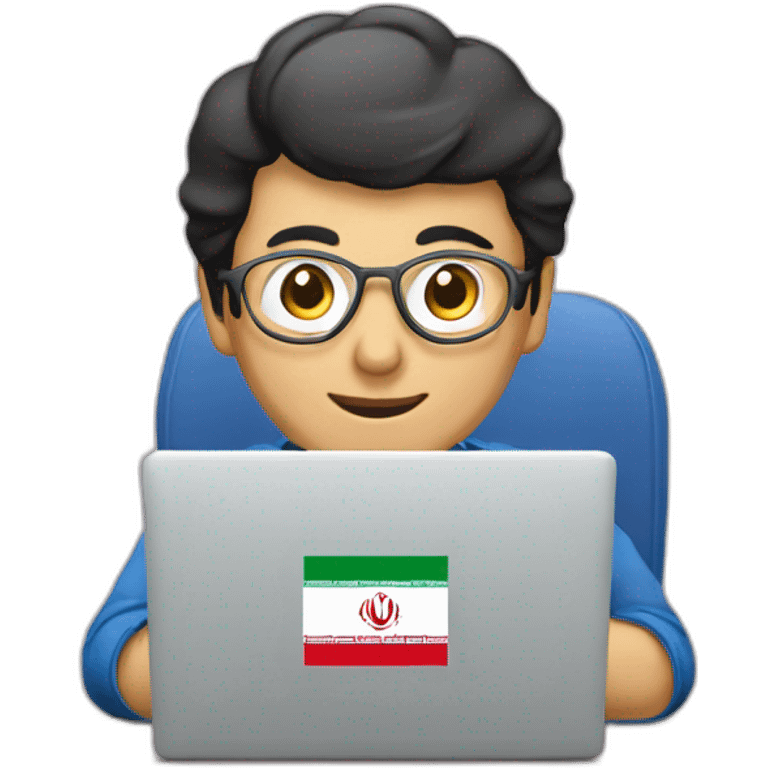 iraninan face , typing with laptop and iran logo emoji