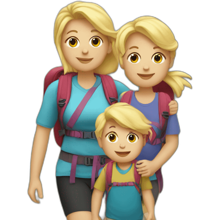 Mom hiking with toddler and Baby blond hair emoji