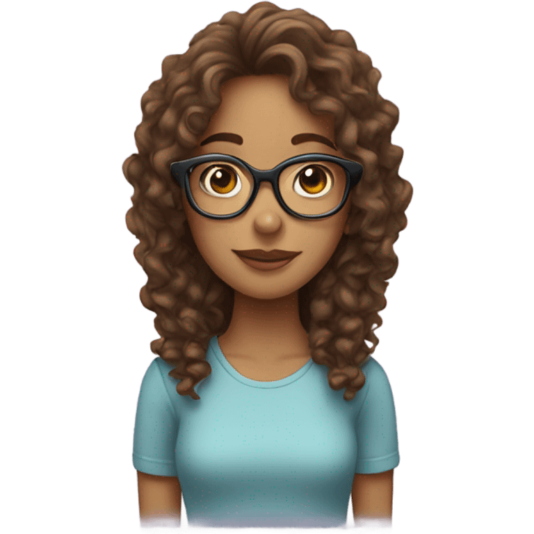 Girl with long brown curly hair with glasses emoji