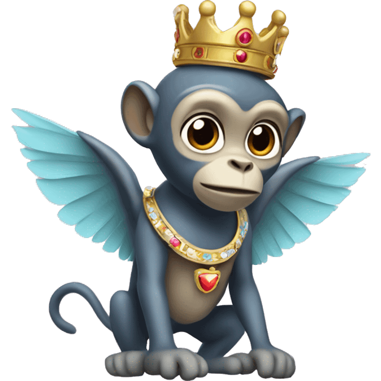 Flying monkey with princess crown emoji