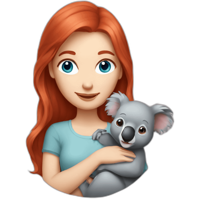 Redhead with blue eyes holding a koala emoji