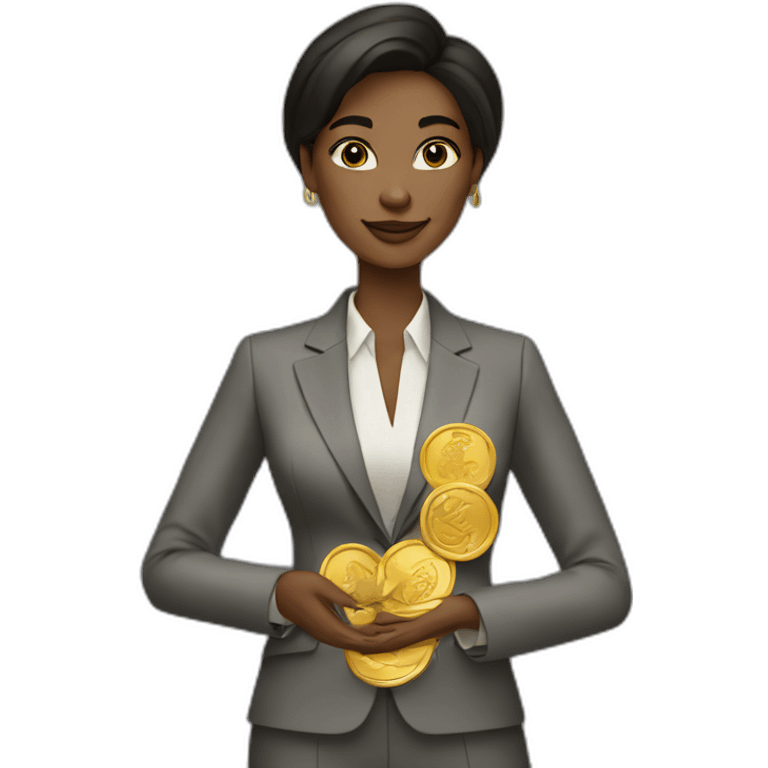 Posh-woman-with-hermes-suit-holding-golden-coins emoji