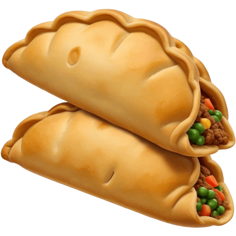 Cinematic Realistic Empanadas Dish Emoji, showcasing crispy fried turnovers filled with spiced meat and vegetables rendered with rich textures and dynamic, appetizing lighting. emoji