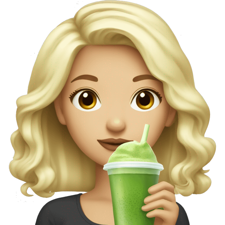 blonde girl with matcha bubble tea emoji