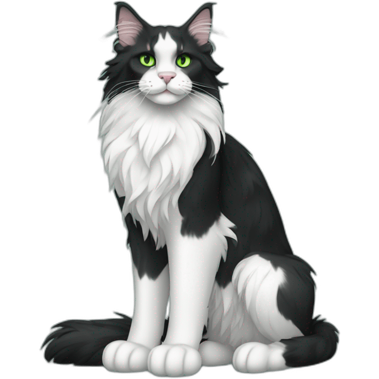 Black and white Maine coon with green eyes full body emoji