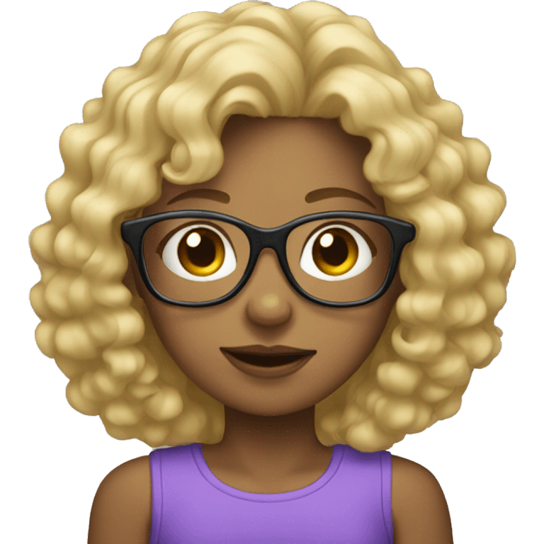 Girl with curly hair  with big glasses  blonde emoji