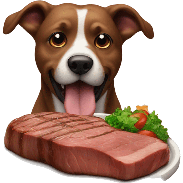 Dog eating a 5 star steak emoji