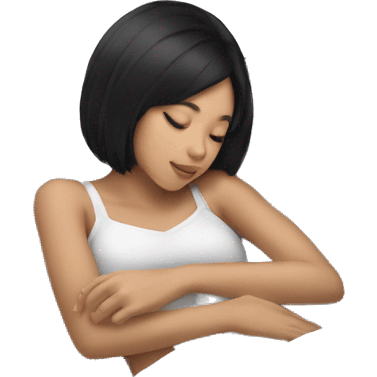 Coquette teenage asian black hair girl sleeping  emoji