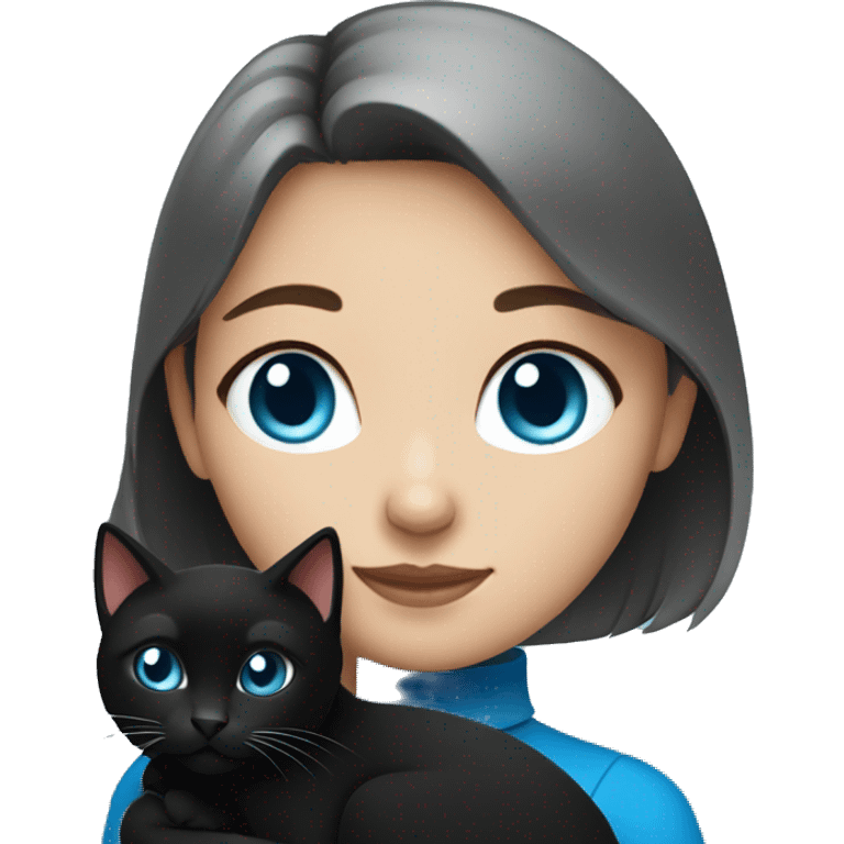 Brunette girl with BLUE eyes cuddling black cat emoji