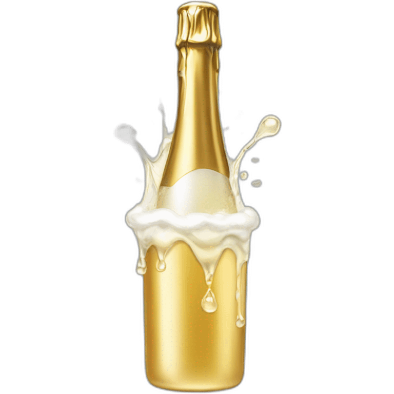 an open Champagne wine bottle popping and dripping from the top with foam emoji