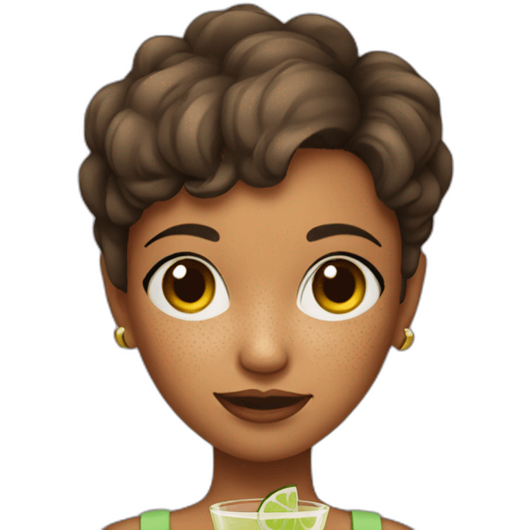 a girl with short hair and freckles who drinks a Margarita emoji