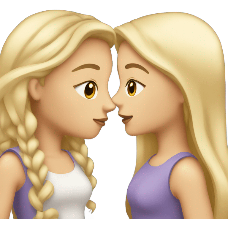 two girls kissing and one is blonde and one is brunette emoji