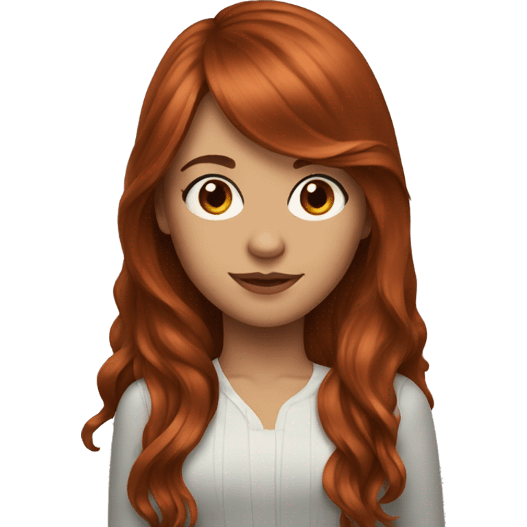 beautiful girl with long red brown hair and curtain bangs emoji