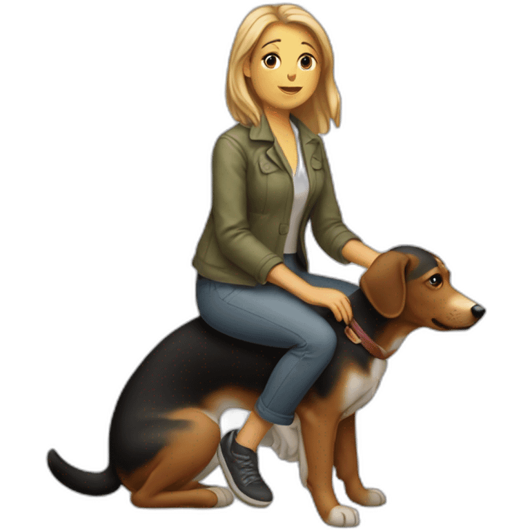 une femme assise sur un chien emoji