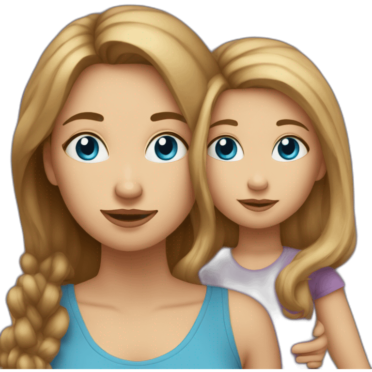 mom and daughter both have blue eyes, mom has brown hair, daughter hasblond emoji