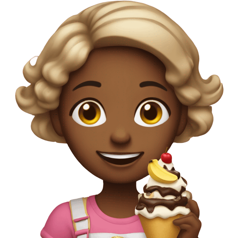 Girl eating banana split emoji