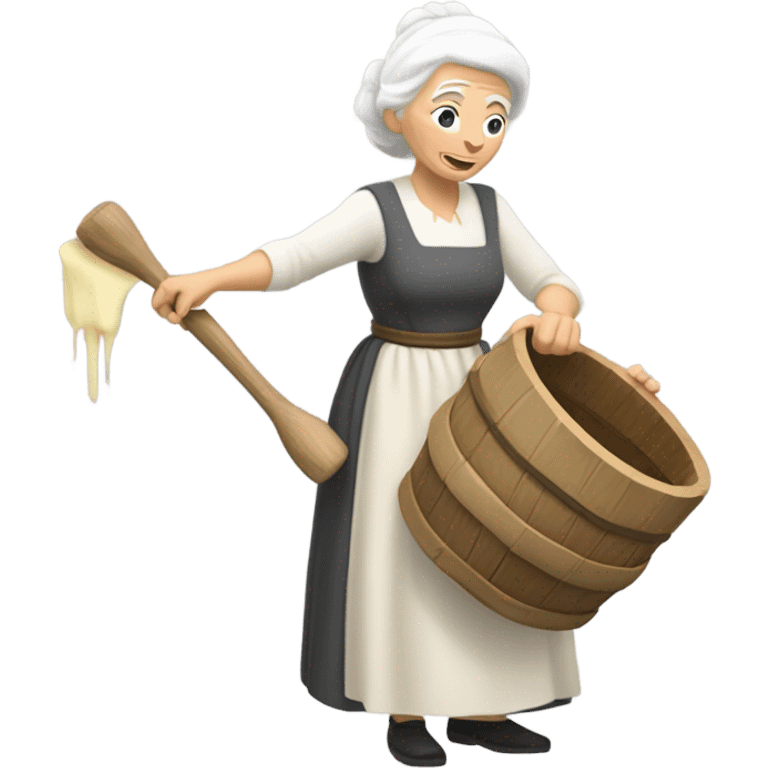 Old Caucasian lady white hair churning butter up and down emoji