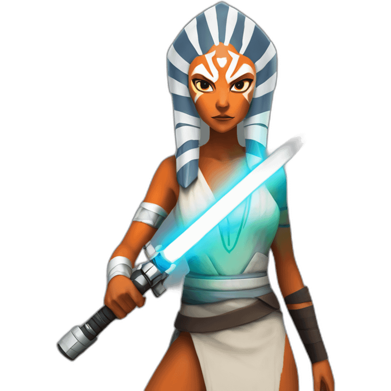 Hot Ahsoka Tano (full body, horns) white lightsaber emoji