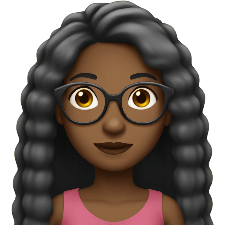 black girl with straight long hair with glasses and brown eyes emoji