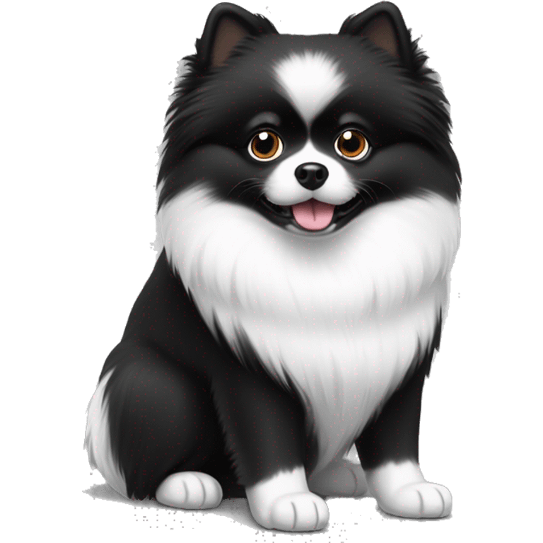 Image of black and white Pomeranian with white paws emoji