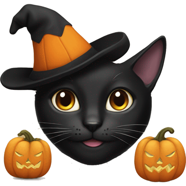 Black cat with pumpkin hat emoji