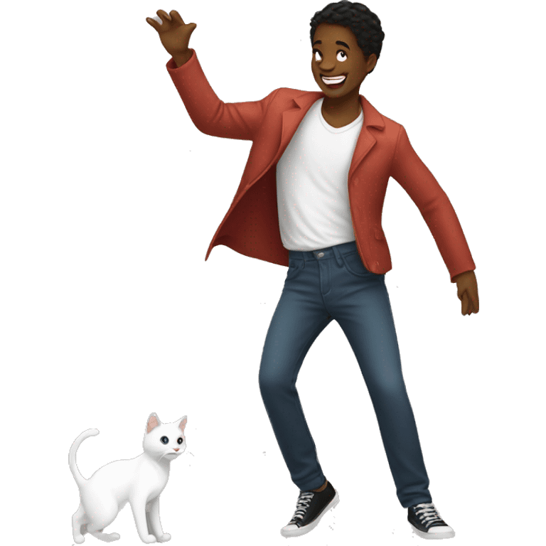 a young man dancing with cat emoji