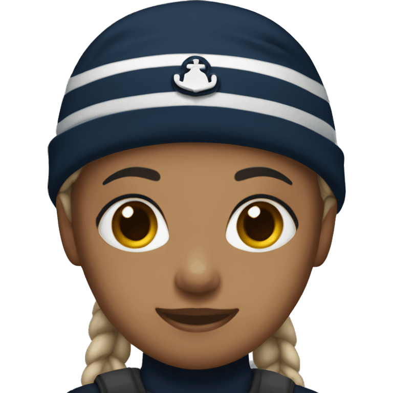 Girl wearing navy beanie emoji