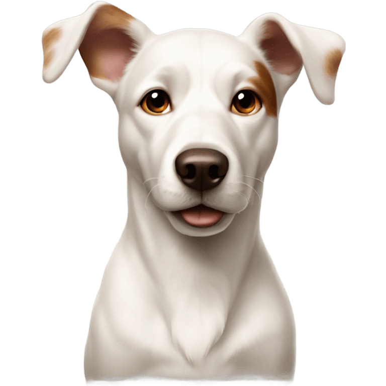 Realistic white dog big ears brown spot on head emoji