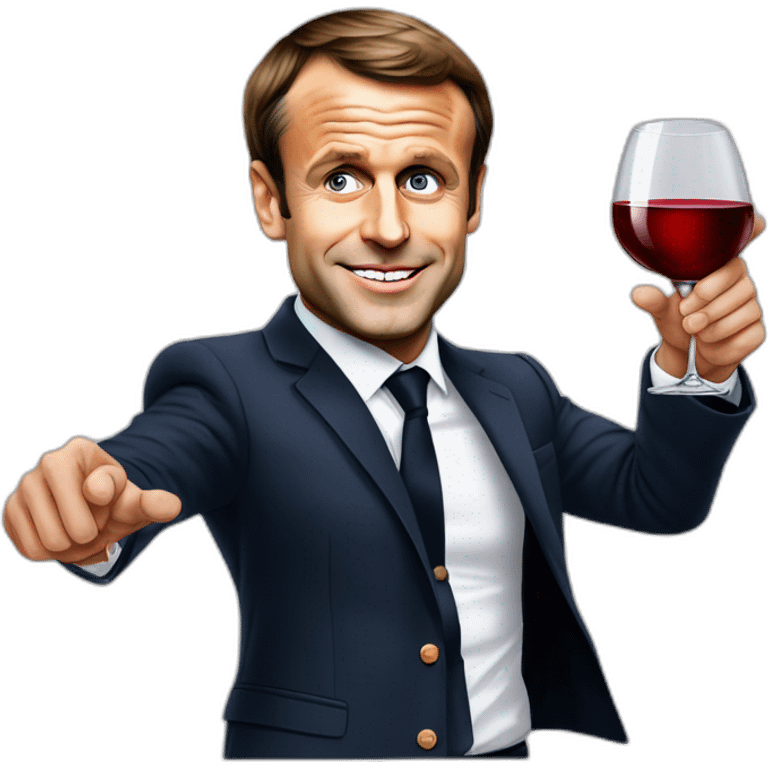 Emmanuel Macron avec un verre de vin rouge emoji