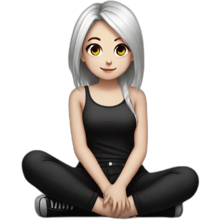 Full body curvy emo girl sits on the floor черная юбка белые трусики рваные полосатые чулки emoji