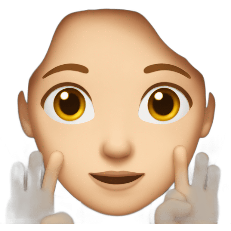 White Woman with brown hair making a heart with her fingers emoji