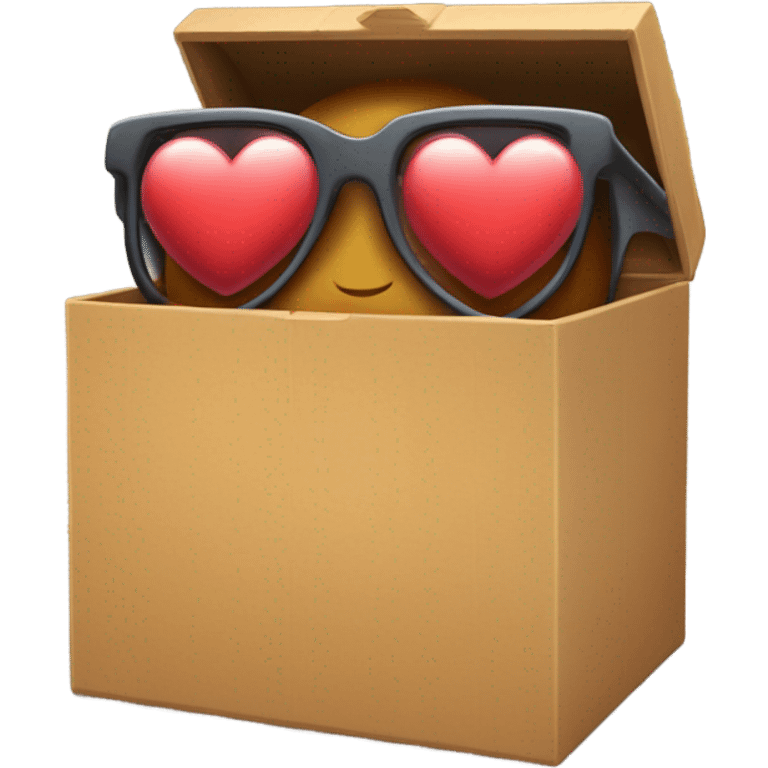 caja inteligente con lentes encima de un corazon gigante emoji