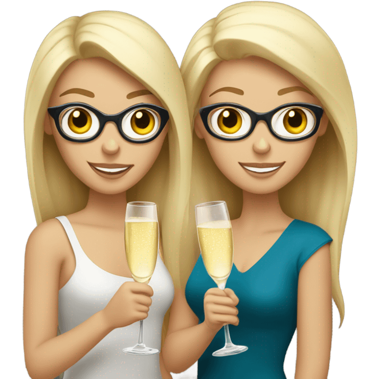 two caucasian brunette girls champagne emoji