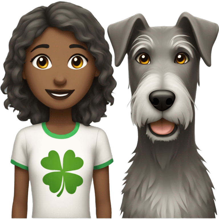 Dark Brown hair girl and an grey Irish wolfhound emoji