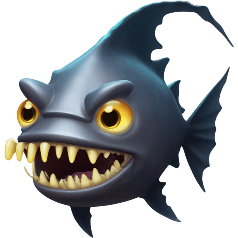 Anglerfish with a glowing lure hanging from its forehead, sharp teeth, and big eyes. emoji