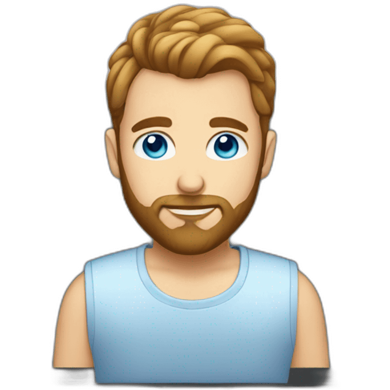 man with blue eyes a bun hairstyle and a beard at a laptop emoji