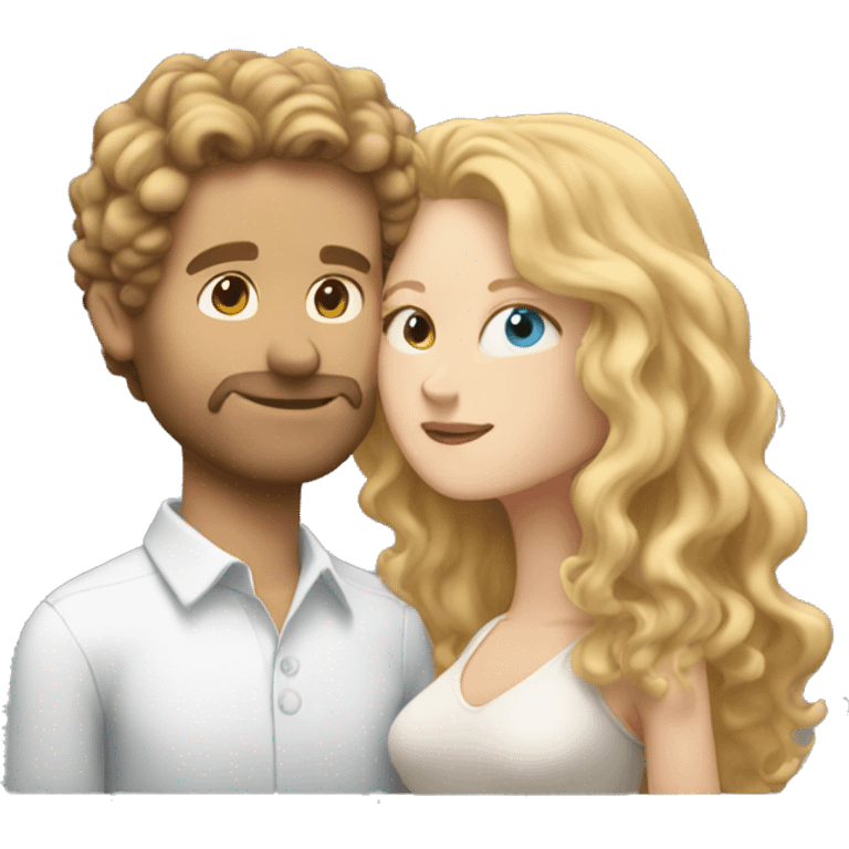 White Man with brown hair kissing white woman with long blonde curly hair emoji