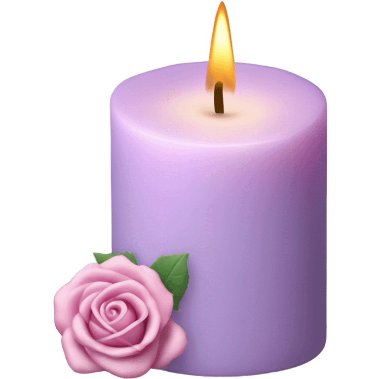 A soft lilac candle with a delicate pink wax rose on top, placed beside an old poetry book. emoji