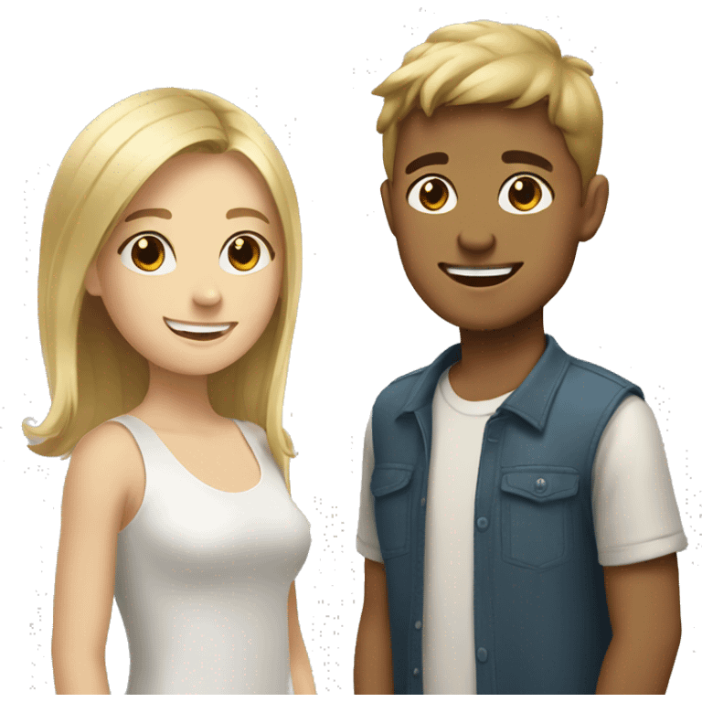 blonde girl smiling at brown haired boy emoji