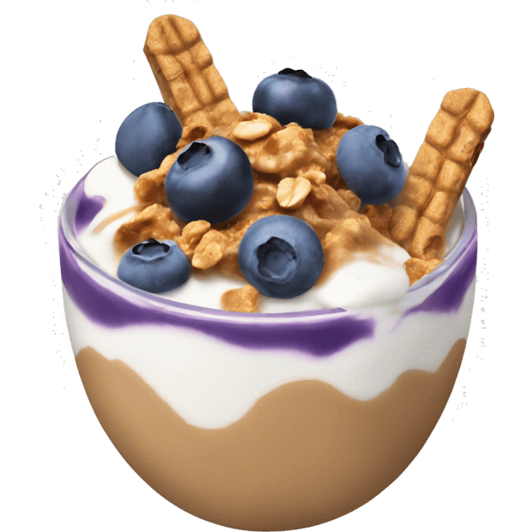 Yogurt bowl with blueberry’s granola and peanut butter emoji