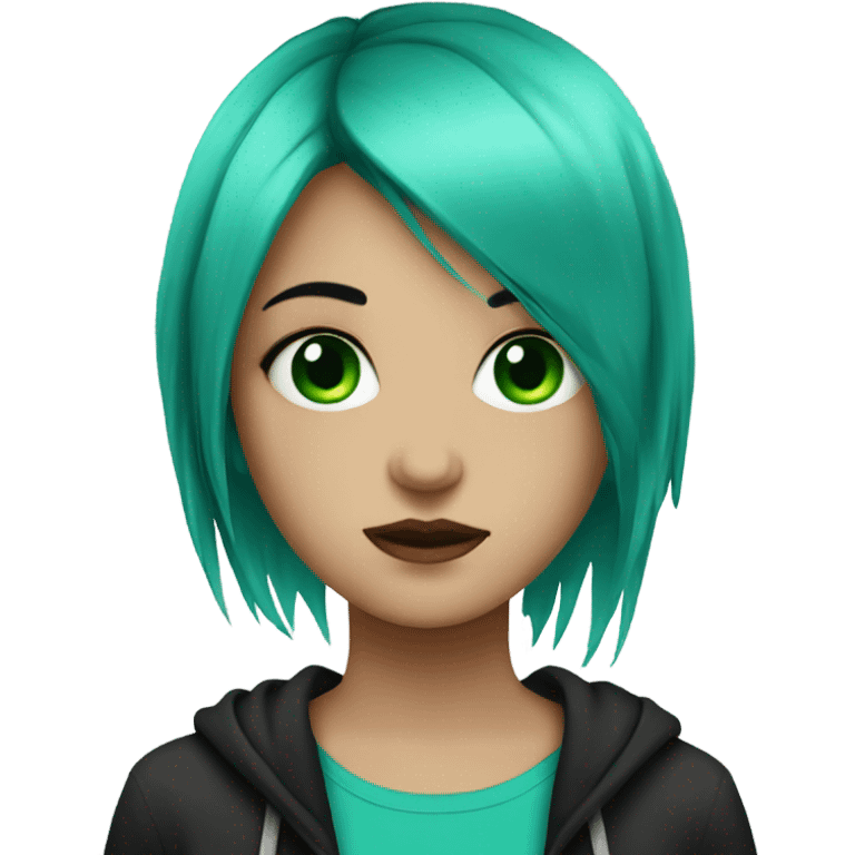 emo girl with green eyes and turquoise hair emoji