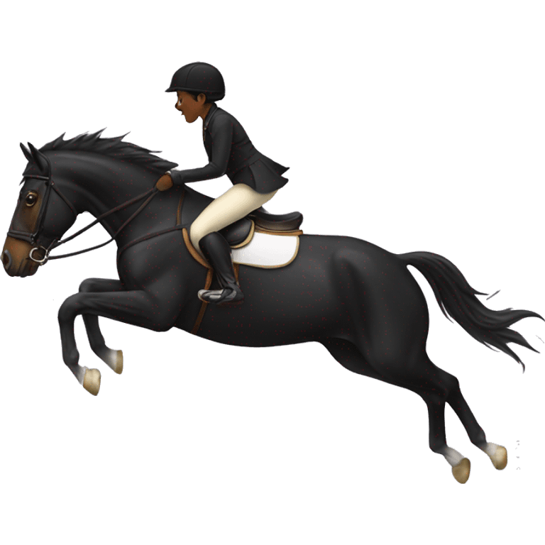 Black horse jumping with a female rider  emoji