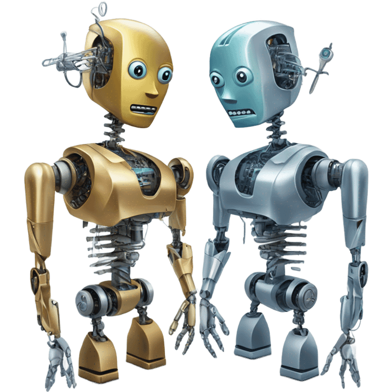 Two robots. One robot is performing surgery on the other robot's head.  emoji