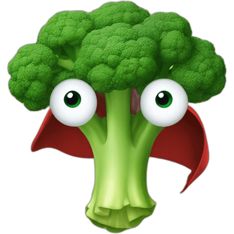 broccoli with curious eyes and red cape emoji