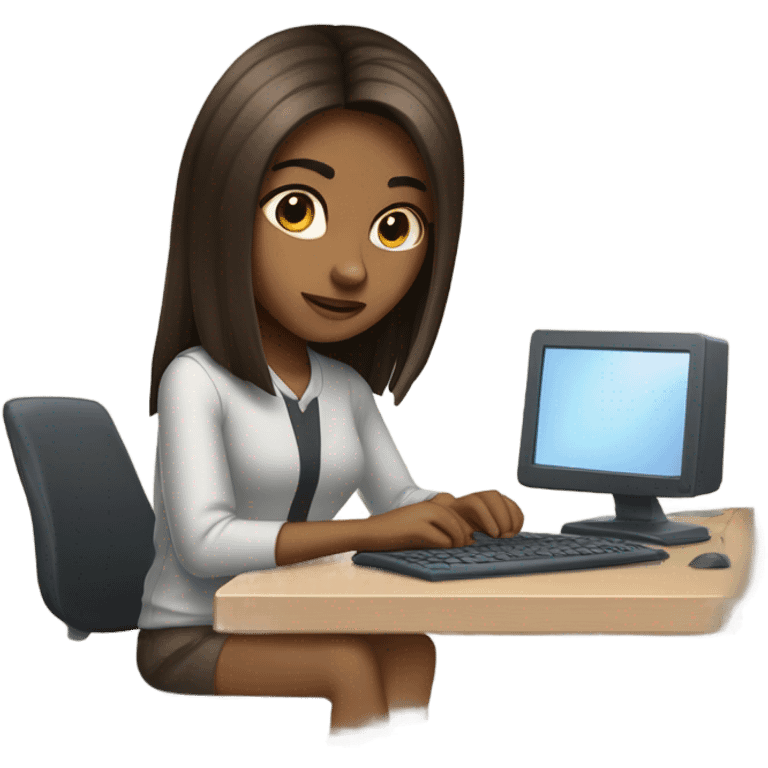 Medium straight hair computer science girl intern with a computer  light brown skin emoji