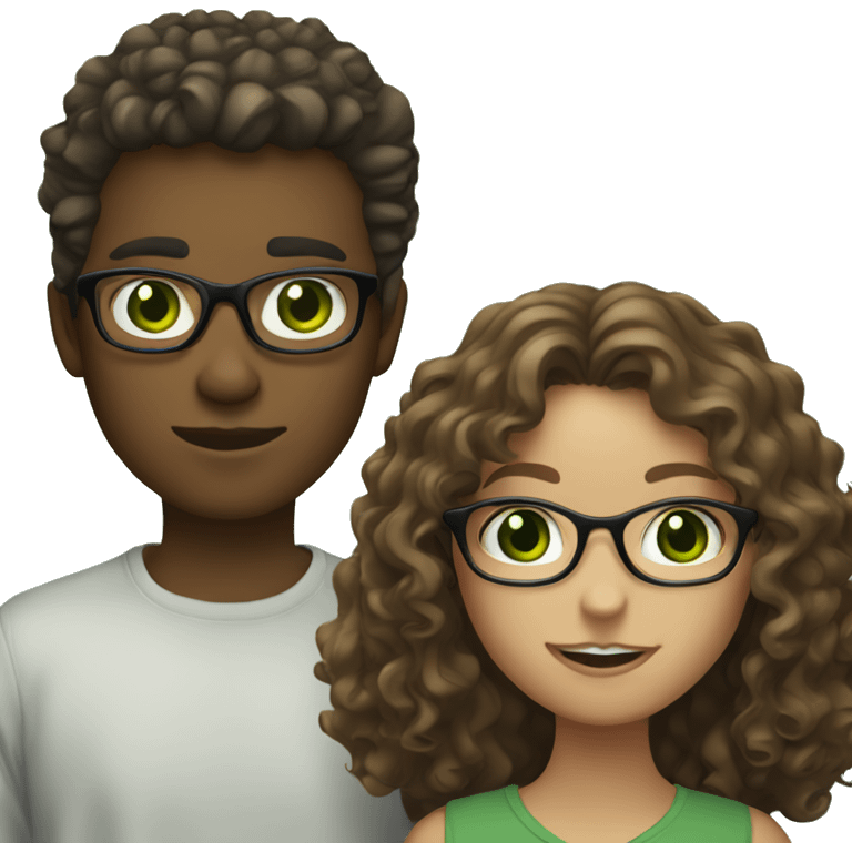 white ginger girl with green eyes and brunette boy with curly hair, green eyes, and glasses emoji